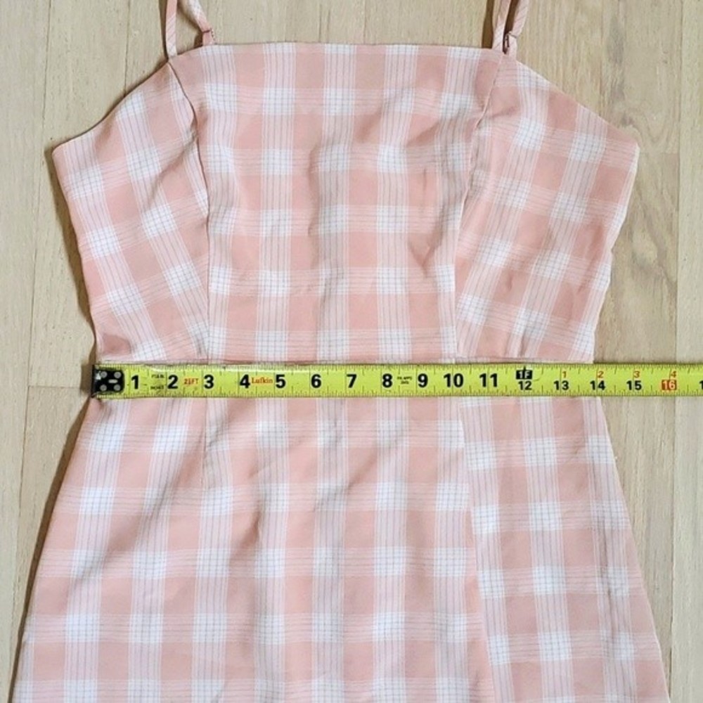 EUC BP. Womens Plaid Square Neck Mini Sundress Coral White Checkered Size M - Picture 7 of 9
